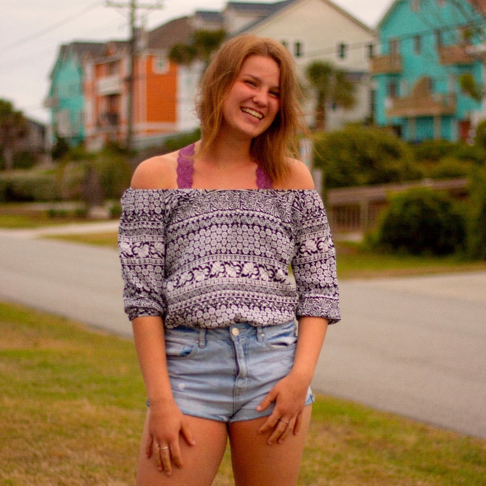 off the sholder black and white aztec print top